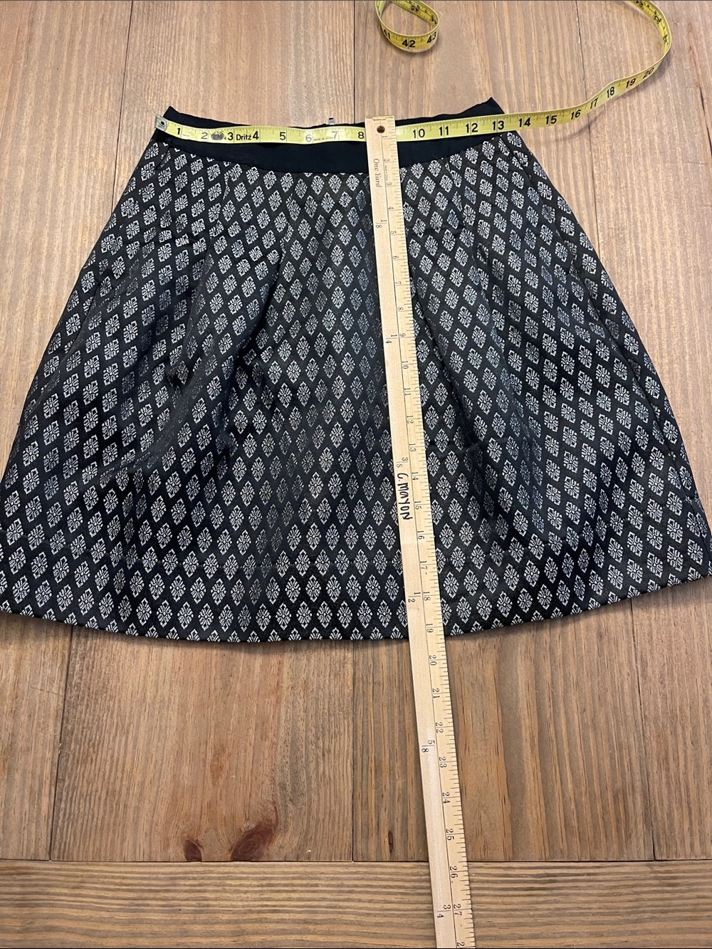 Loft Petites 4P Black Patterned A-Line Skirt Black Women’s